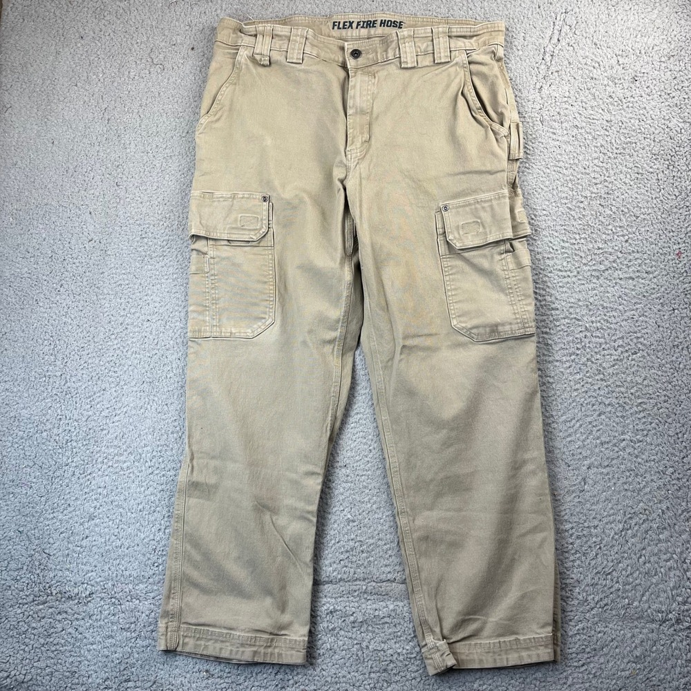 Duluth Trading Co Cargo Pants Mens 38x30 Tan Flex Fire Hose Relaxed Fit